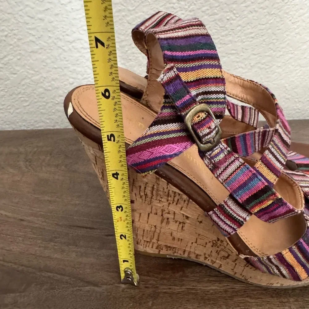 Chinese Laundry Marianne Pink Stripe Boho Multi Cork Wedge Heel Sandals 10